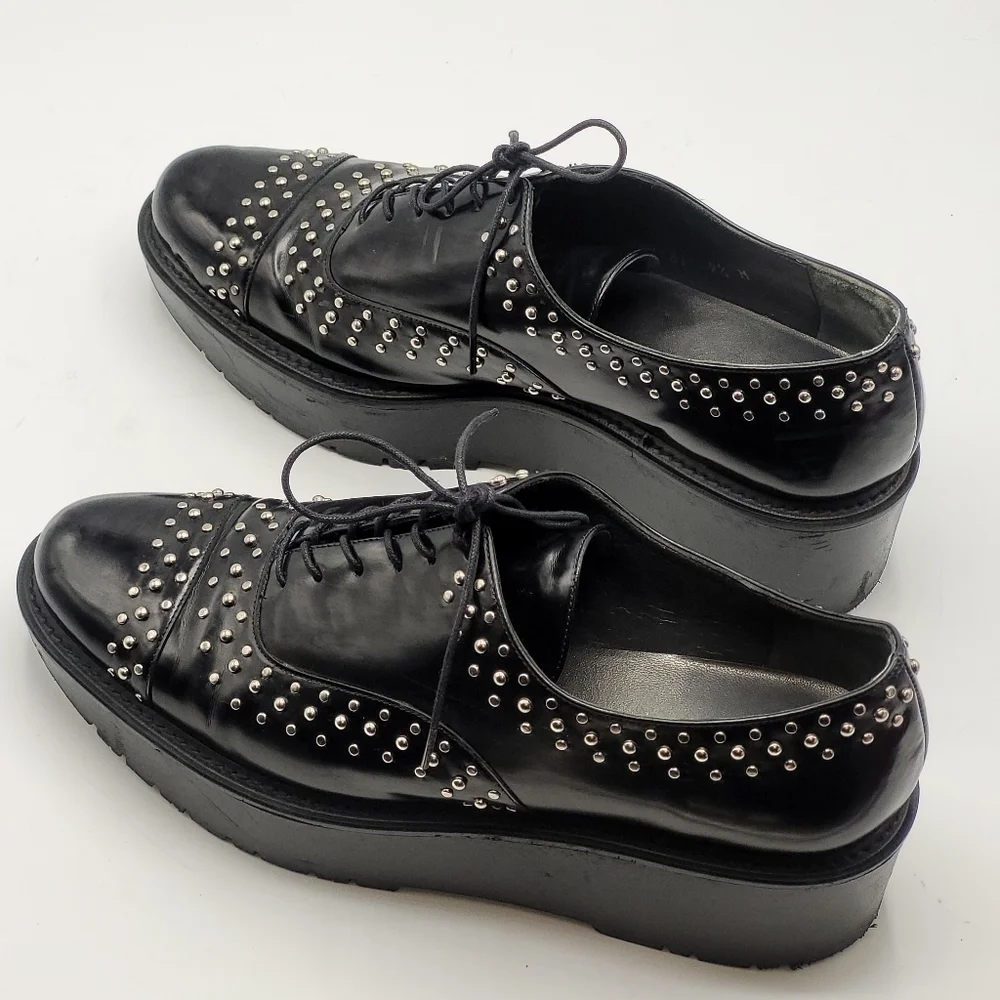 Stuart‎ Weitzman Zealous Studded Platform Loafer Jet Mirror Black. Size 9.5 M